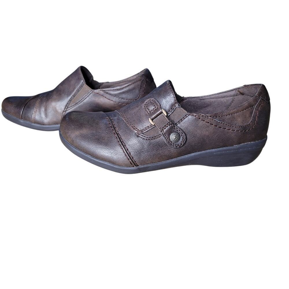 Earth Spirit Dark Brown Flats Faux Leather Cushioned Sz 8